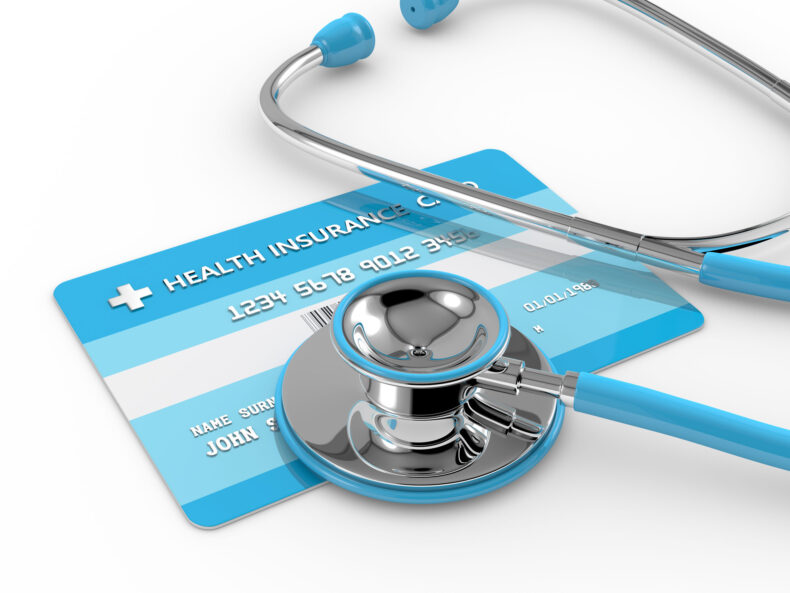 3d render of health insurance card with stethoscope
