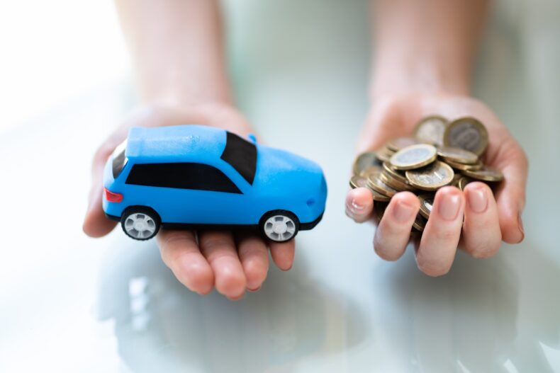 Saving Money For Car. Insurance, Loan, Finance And Buying Car Concept.